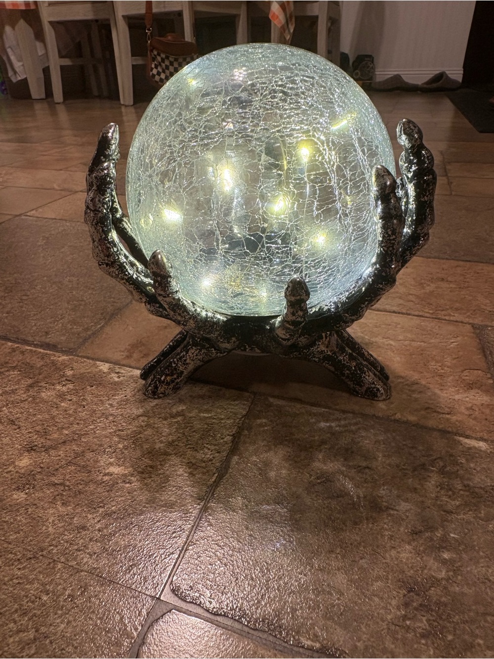 Crackle Glass LED Orb Table Accent - Clear / Black Stand